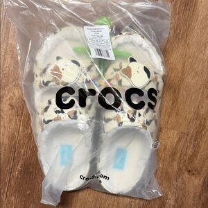 CROCS Women's Cream and Black Animal Print Slippers